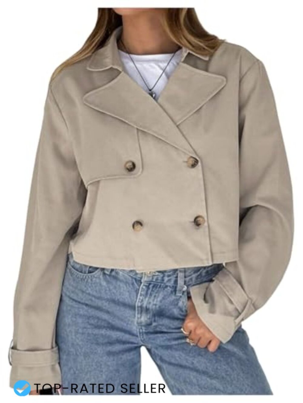Cropped Trench Coat Double Breasted Lapel Business Casual Fall Jacket